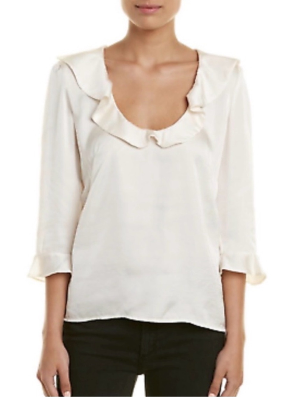 NWT McGuire Denim Cream Ruffle V-Neck Blouse